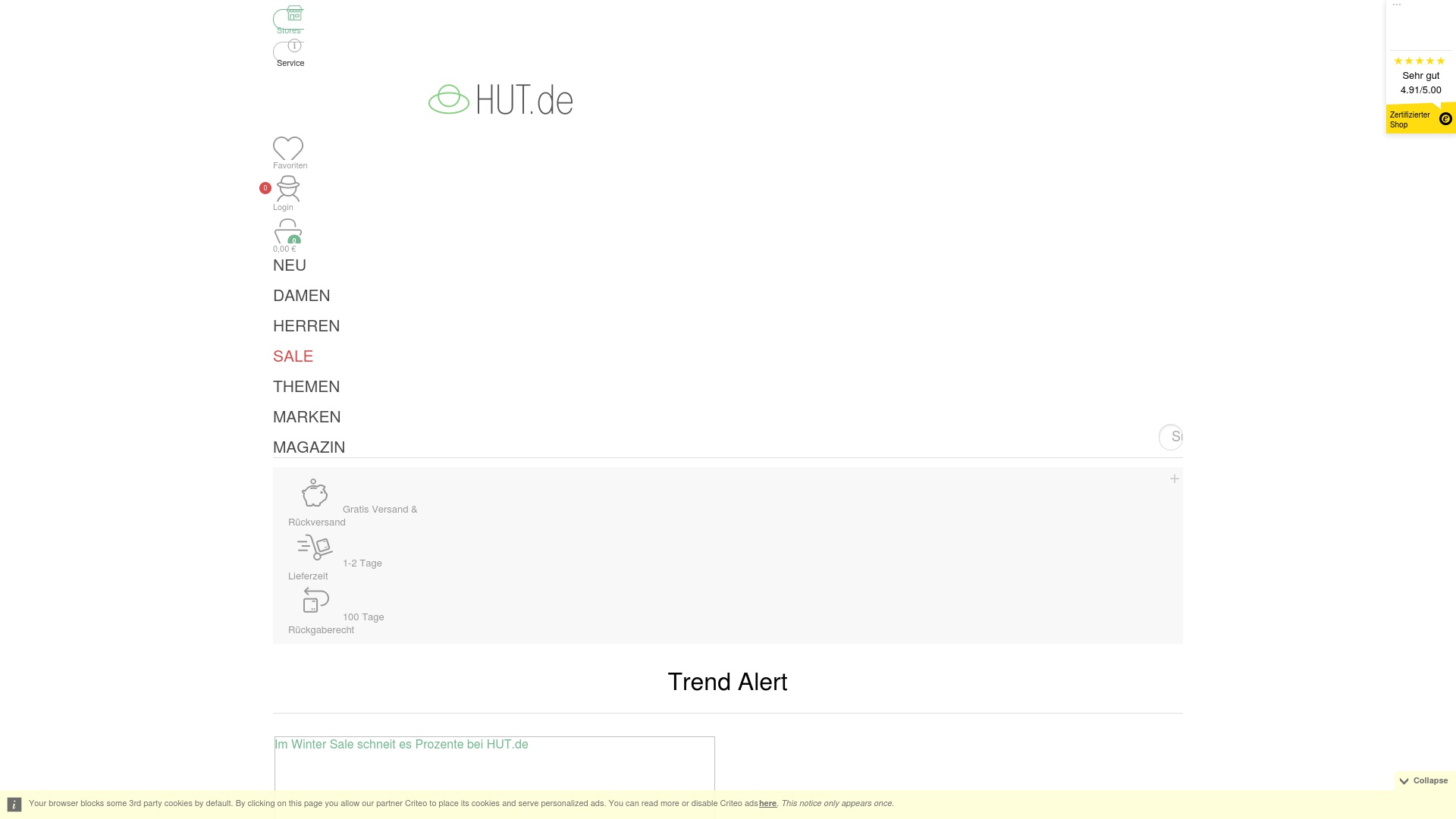 Geld zurück bei Hut: Jetzt im M&auml;rz 2026 Cashback für Hut sichern