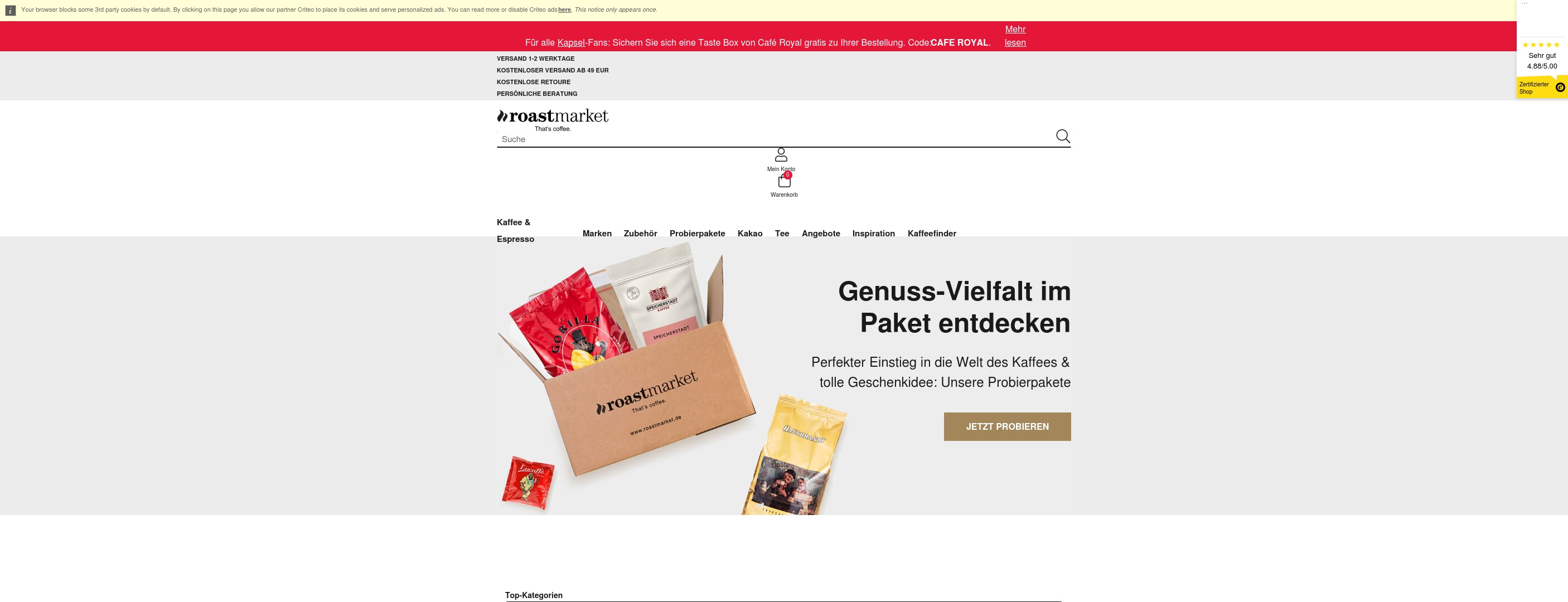 Geld zurück bei Roastmarket: Jetzt im April 2026 Cashback für Roastmarket sichern